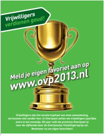 Nomineer uw favoriet voor de Overijsselse vrijwilligersprijs 2013 