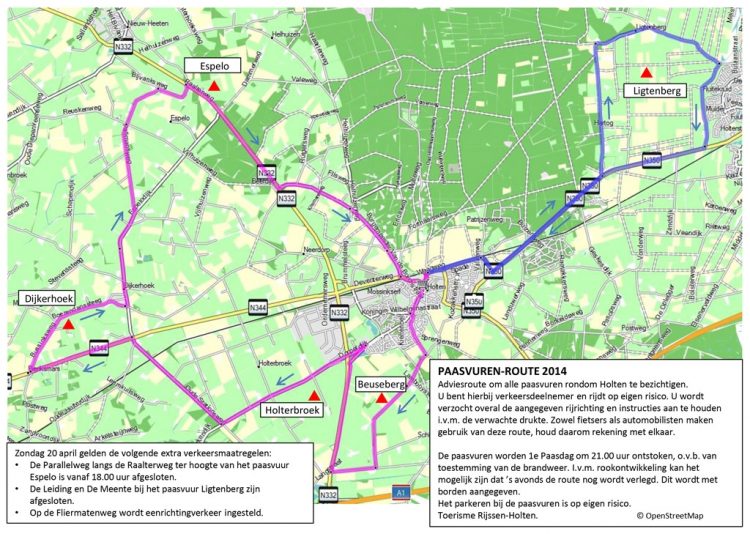 Paasvuurroutes auto en fiets 2014 paasvuur 
