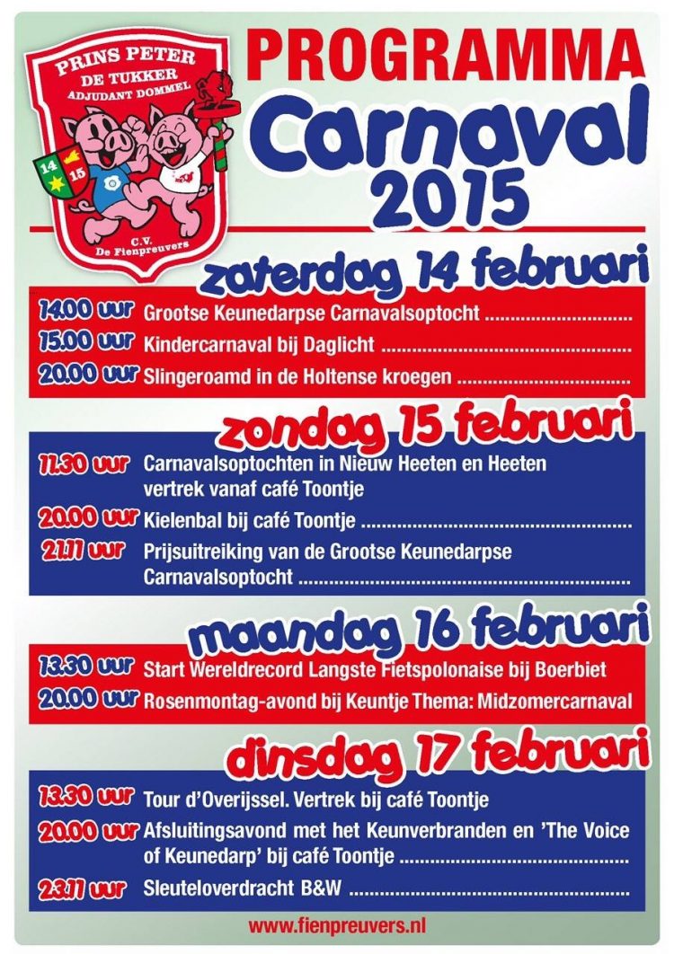 Programma Carnaval fienpreuvers carnaval 