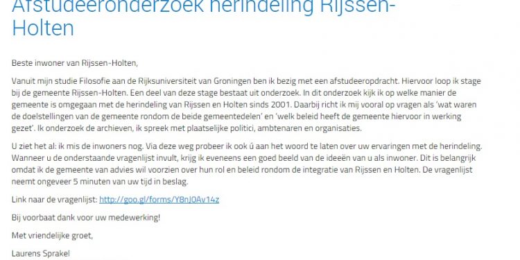 HoltensNieuws.nl Onderzoek herindeling Rijssen Holten Onderzoek herindeling Rijssen Holten gemeente