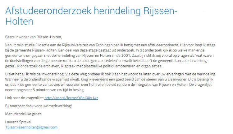 Onderzoek herindeling Rijssen Holten gemeente 