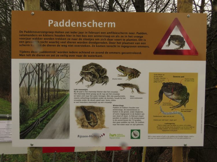 Informatiepaneel over paddentrek geplaatst aan Broekweg in Holten gemeente espelo 