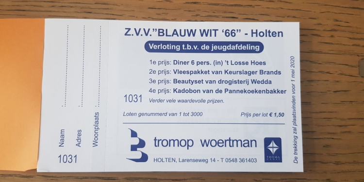 Jaarlijkse verloting Blauw Wit ’66, wederom met grote prijzen. blauwwit 