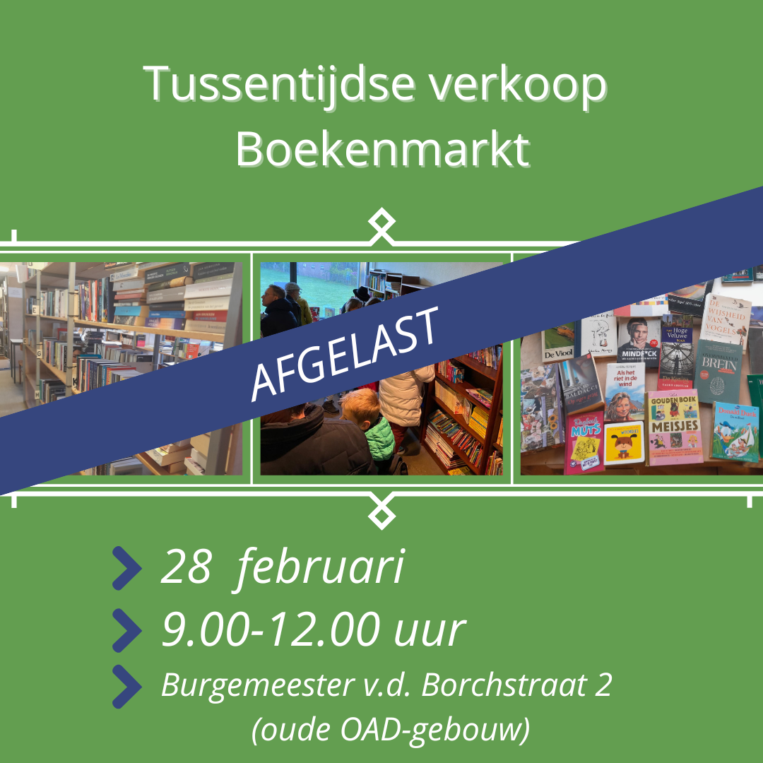 Boekenmarkt op zaterdag 28 februari vervalt